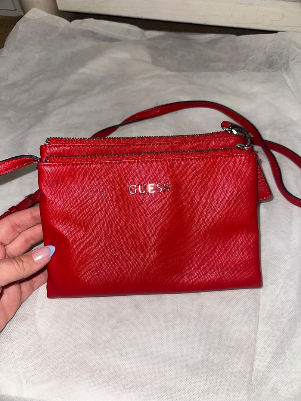 GUESS Red Leather Crossbody Wallet Bag